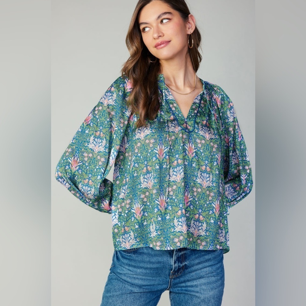 NWT CURRENT AIR Floral Nouveau Piping Blouse (T1) - Picture 2 of 11